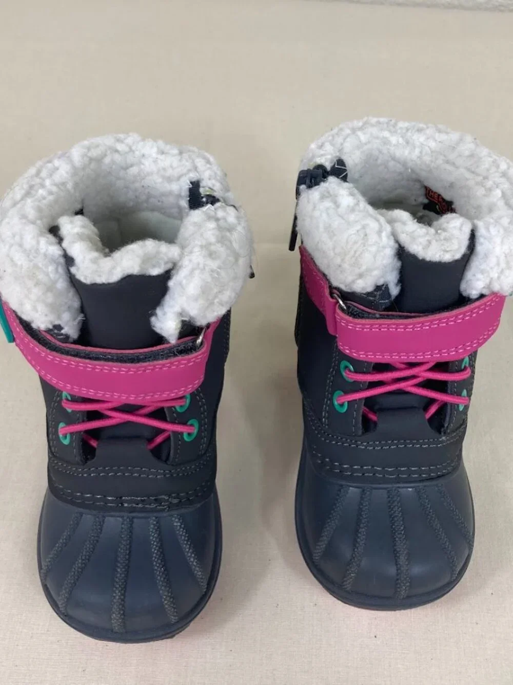Cat & Jack Toddler Winter Boots Gray Pink Thermolite Size 5 Faux Fur